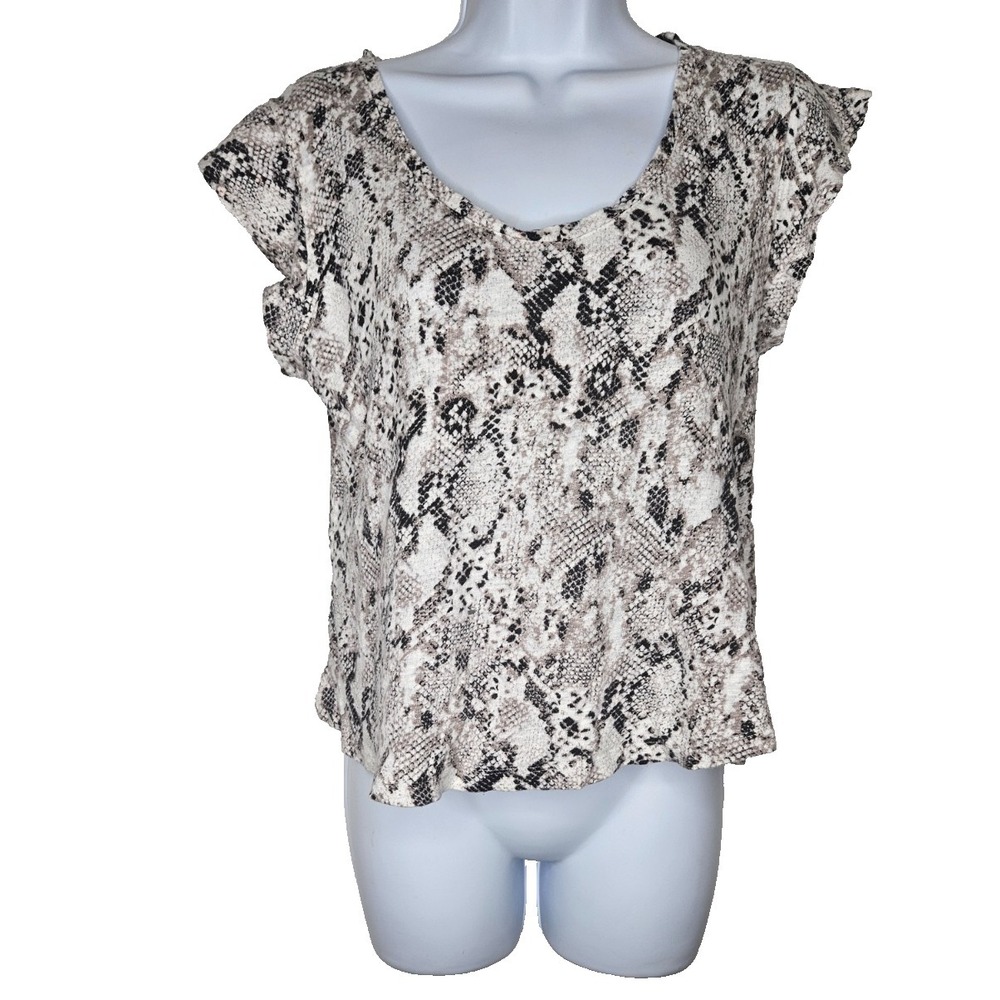 Sanctuary Snake Print Top Medium Short Sleeve Stretch Casual Tee Linen